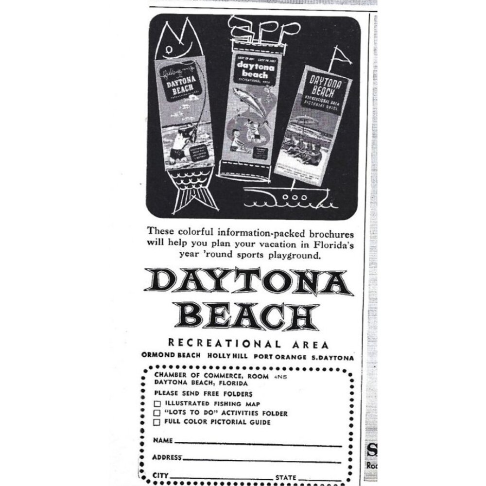 Vintage 1958 Daytona Beach Florida Recreational Area Tourist Brochure Print Ad